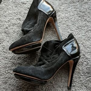Black L.A.M.B. suede heel booties